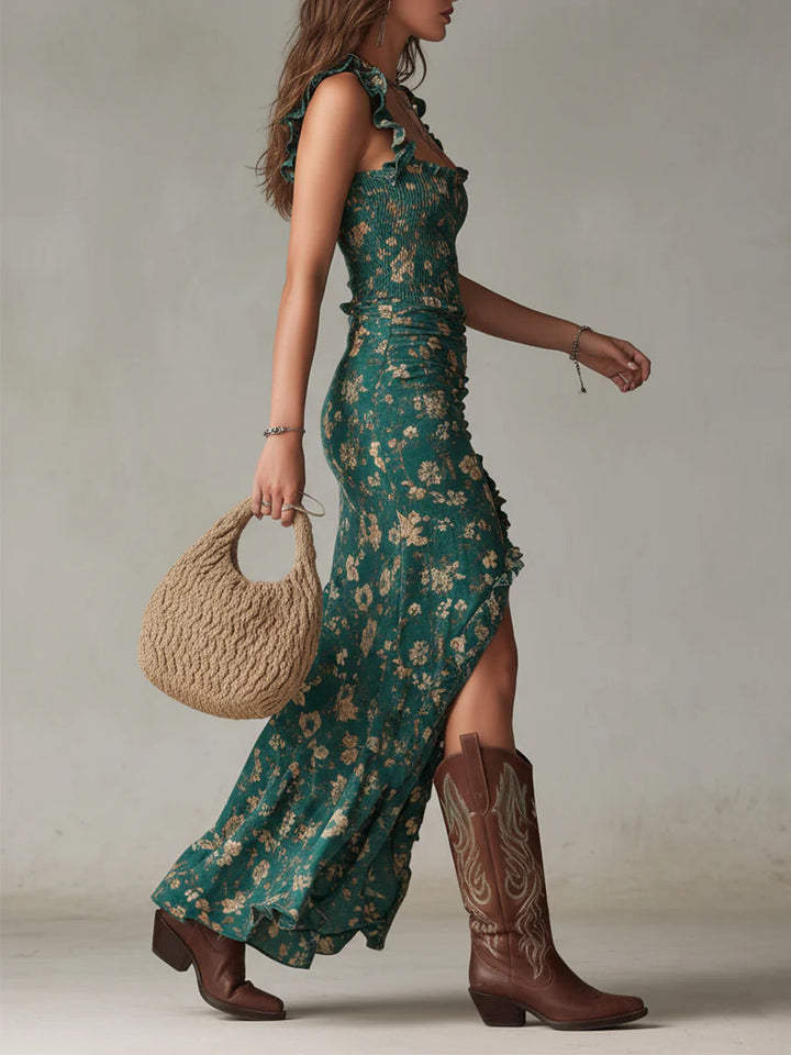 Ilyara – Abertura lateral, estampado floral, vestido