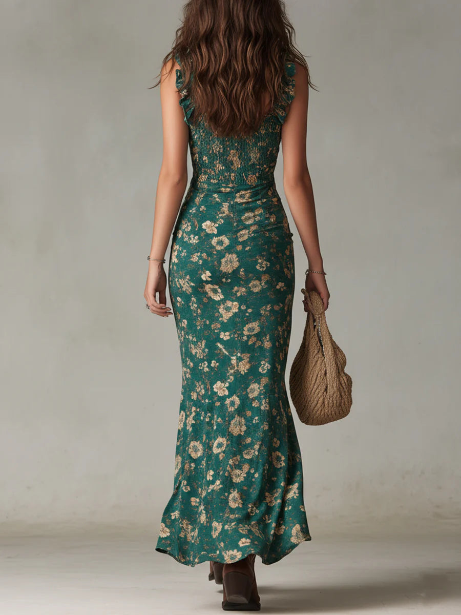 Ilyara – Abertura lateral, estampado floral, vestido