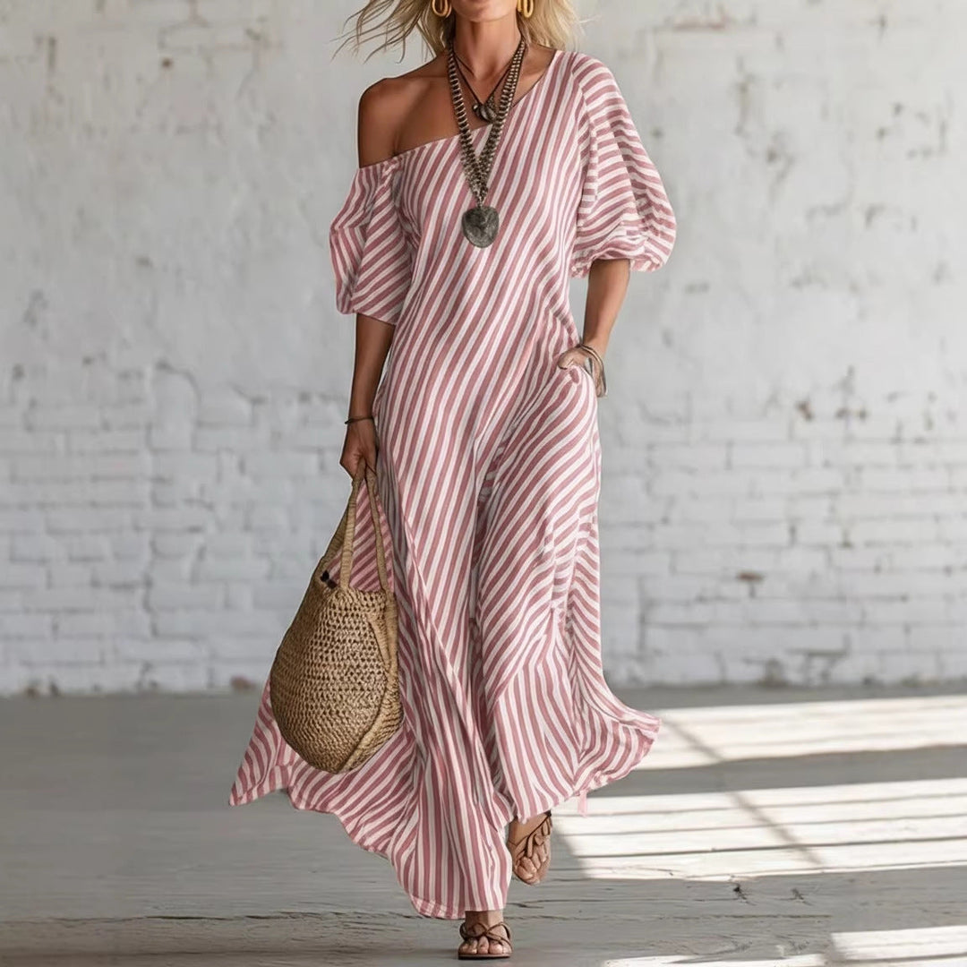 Avyra – Con hombros descubiertos, a rayas, vestido maxi