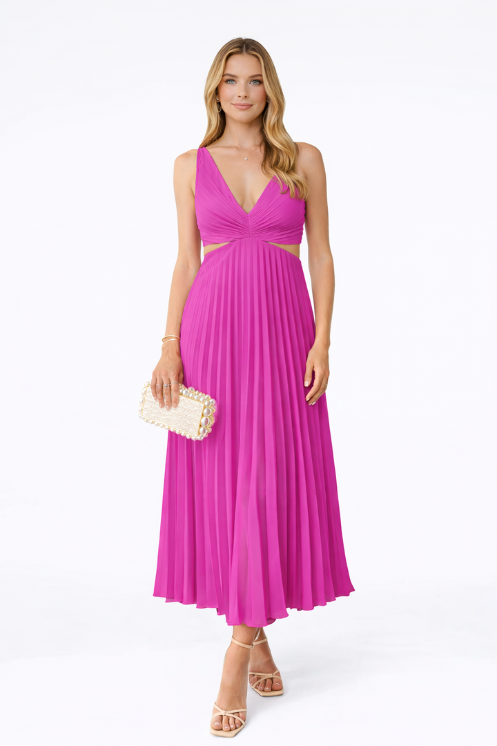 Virela – Maxi drapeado tejido plano vestido