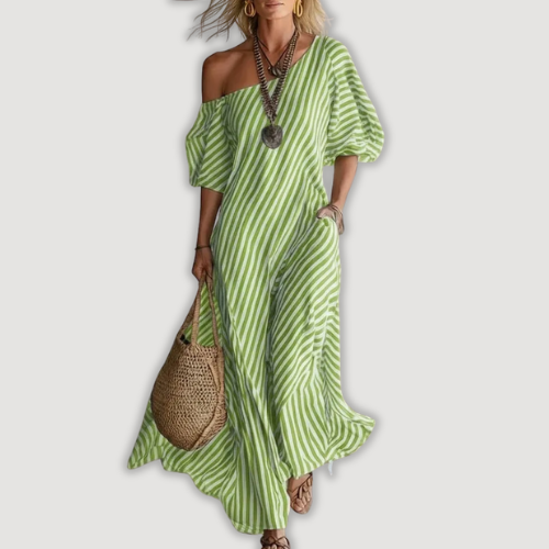 Avyra – Con hombros descubiertos, a rayas, vestido maxi