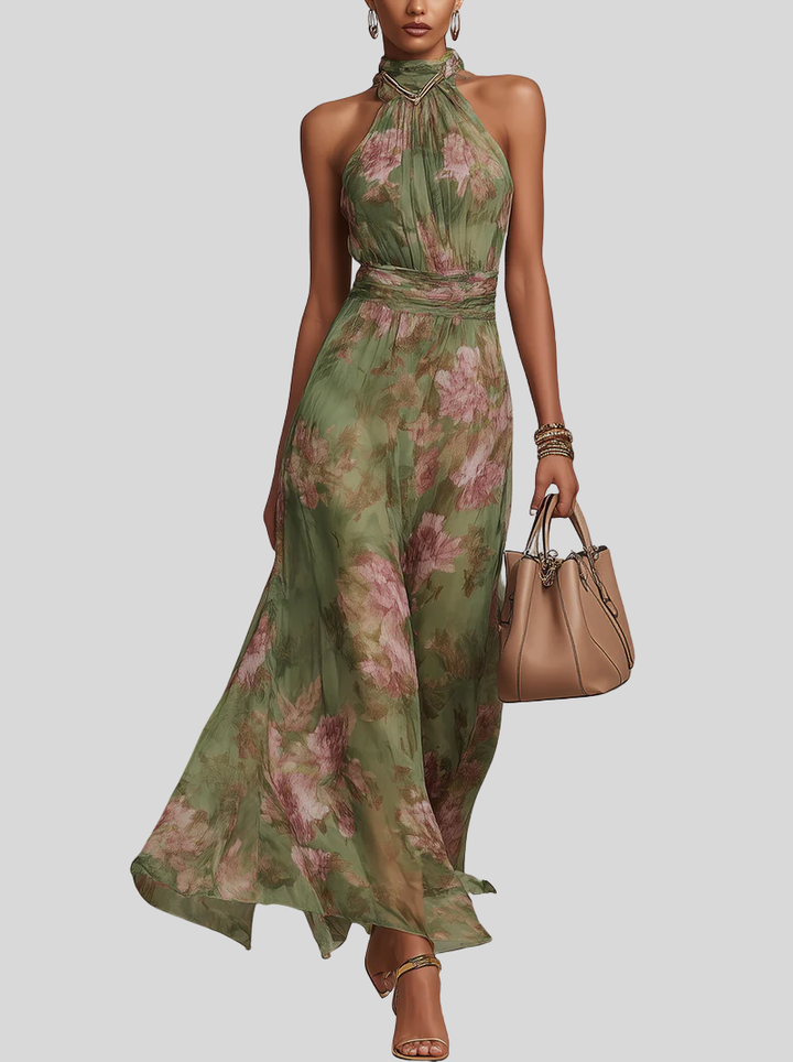 Nivara – cuello halter con estampado floral, vestido