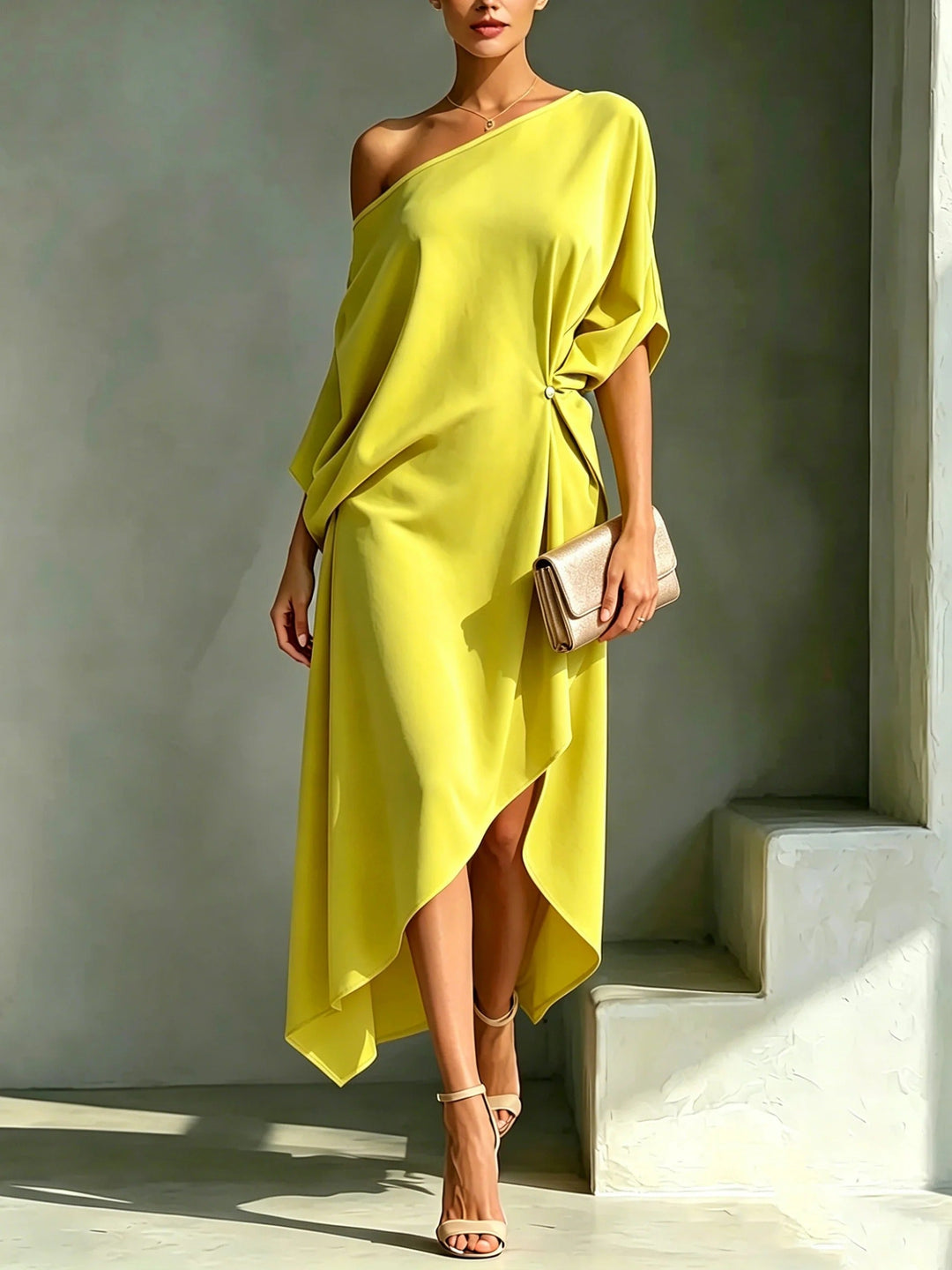 Elyra – De un solo hombro mezcla de algodón vestido