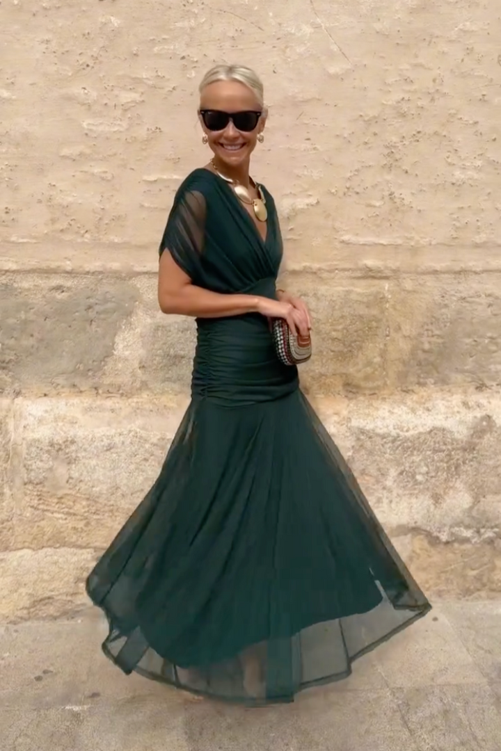 Veyla – Escote en V de punto vestido maxi