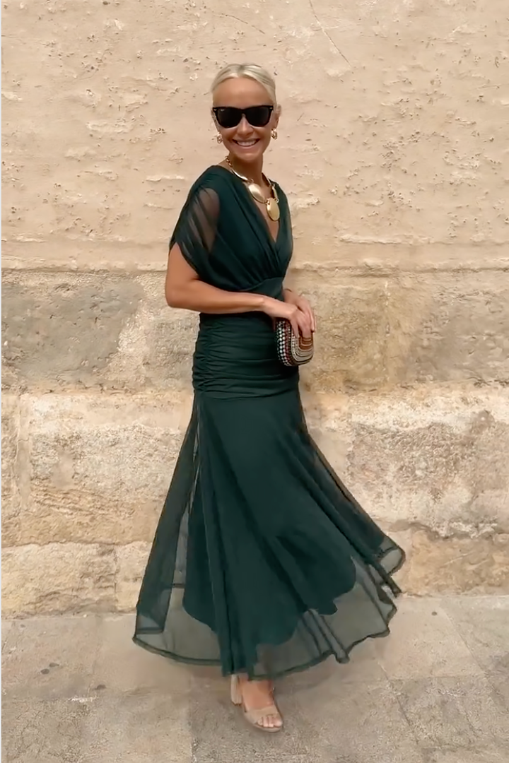 Veyla – Escote en V de punto, vestido maxi