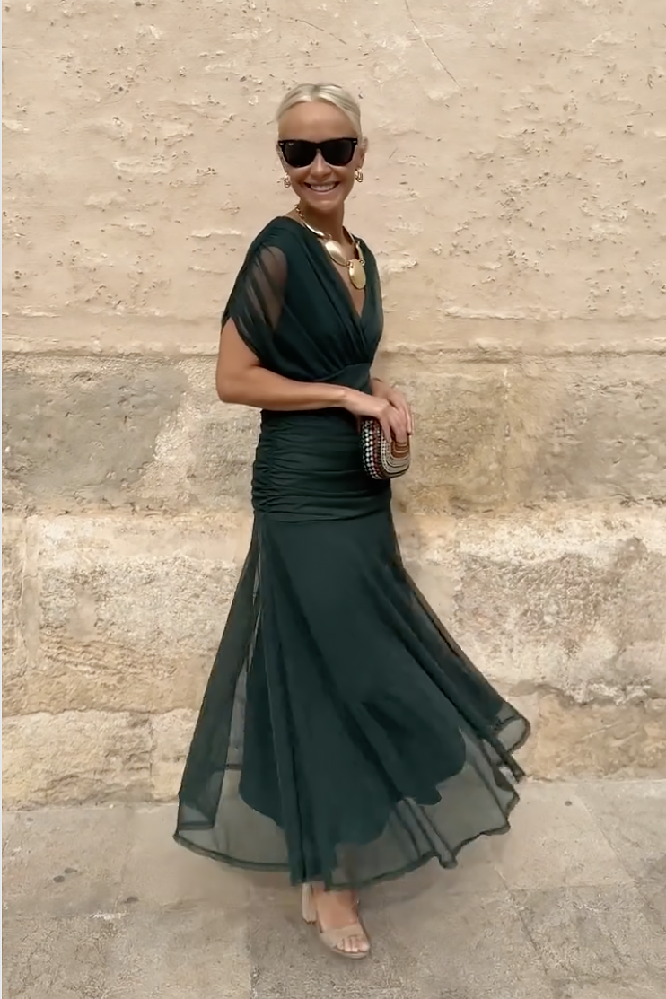 Veyla – Escote en V de punto vestido maxi