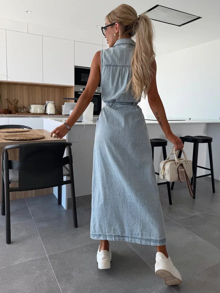Lysena – Vestido de mezclilla con botones al frente