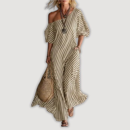 Avyra – Con hombros descubiertos, a rayas, vestido maxi