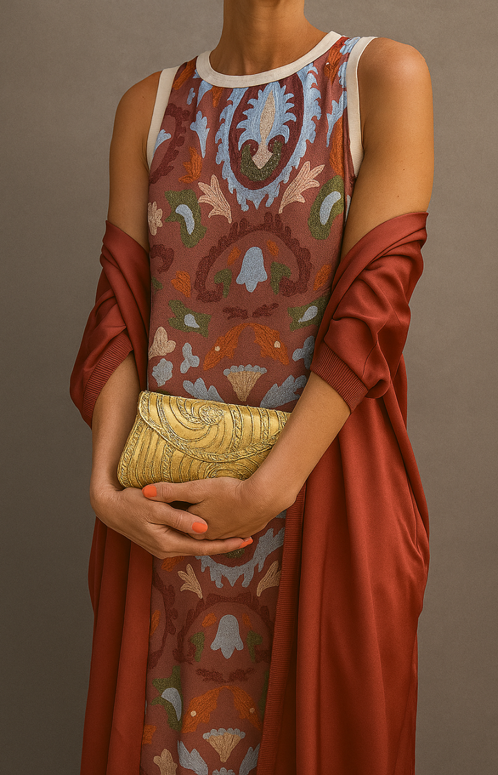 Virela – Conjunto de vestido maxi estampado y chaleco