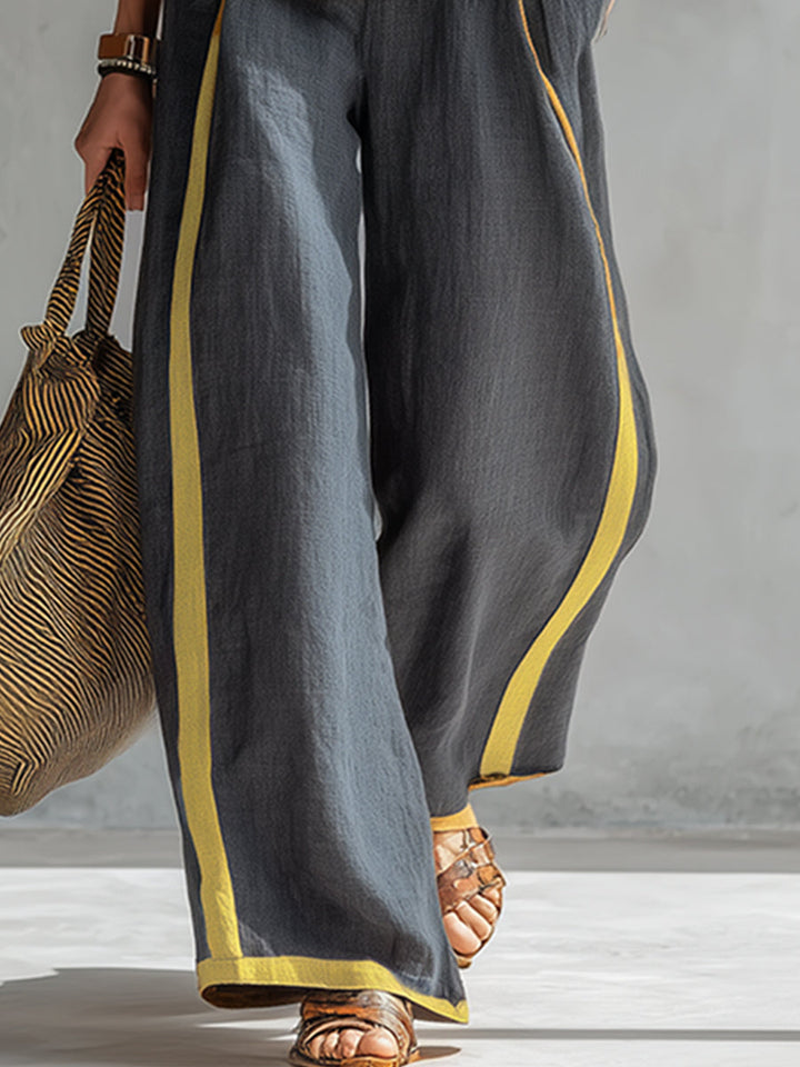 Arenia – Ribete en contraste en lino y algodón, conjunto de chaleco y pantalones