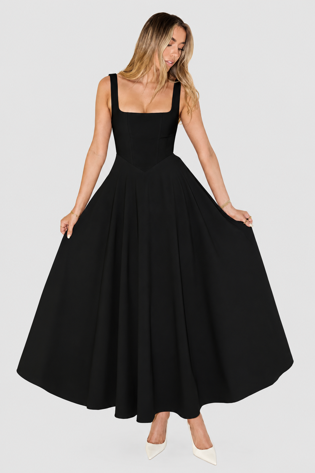 Kelara – Cuello cuadrado de punto vestido