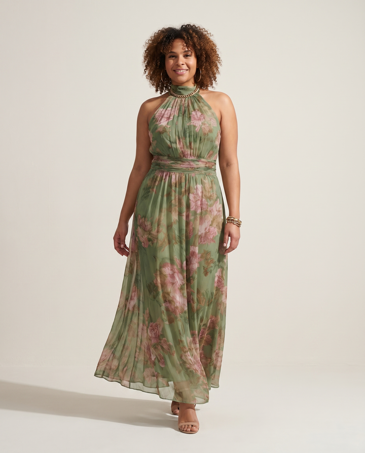 De flores con cuello halter vestido maxi