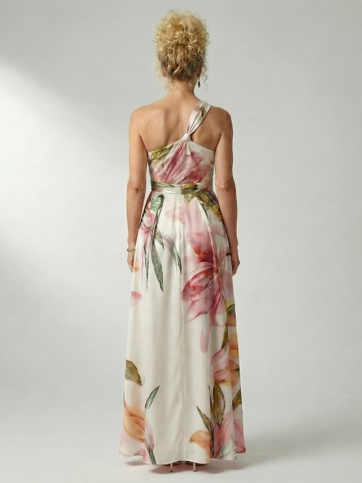 Mevara – Cuello halter en estampado floral, vestido maxi