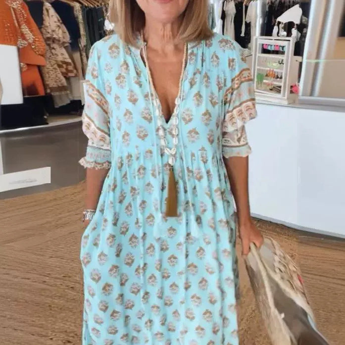 Sorali – Cuello de lazo y borlas, vestido midi