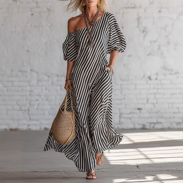 Avyra – Con hombros descubiertos, a rayas, vestido maxi