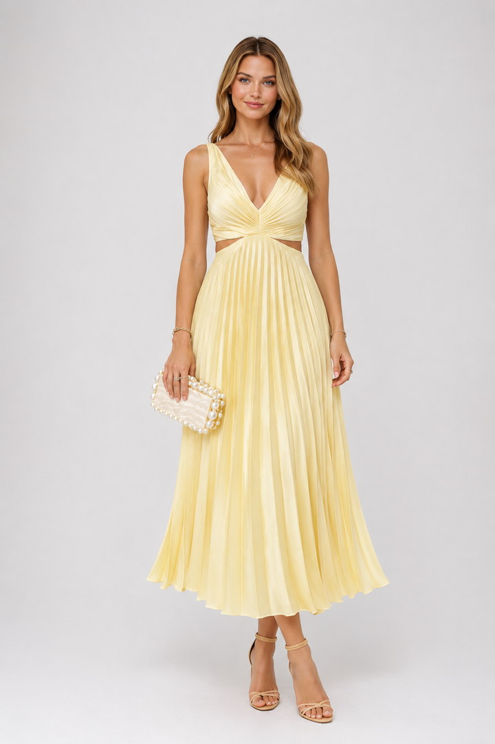 Virela – Maxi drapeado tejido plano vestido