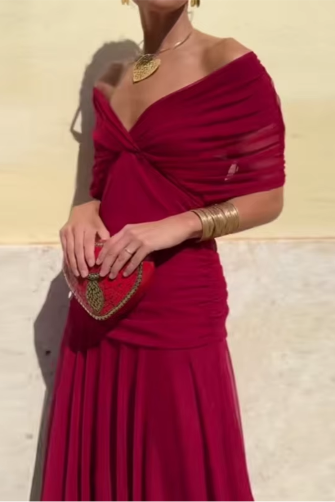 Veyla – Escote en V de punto vestido maxi