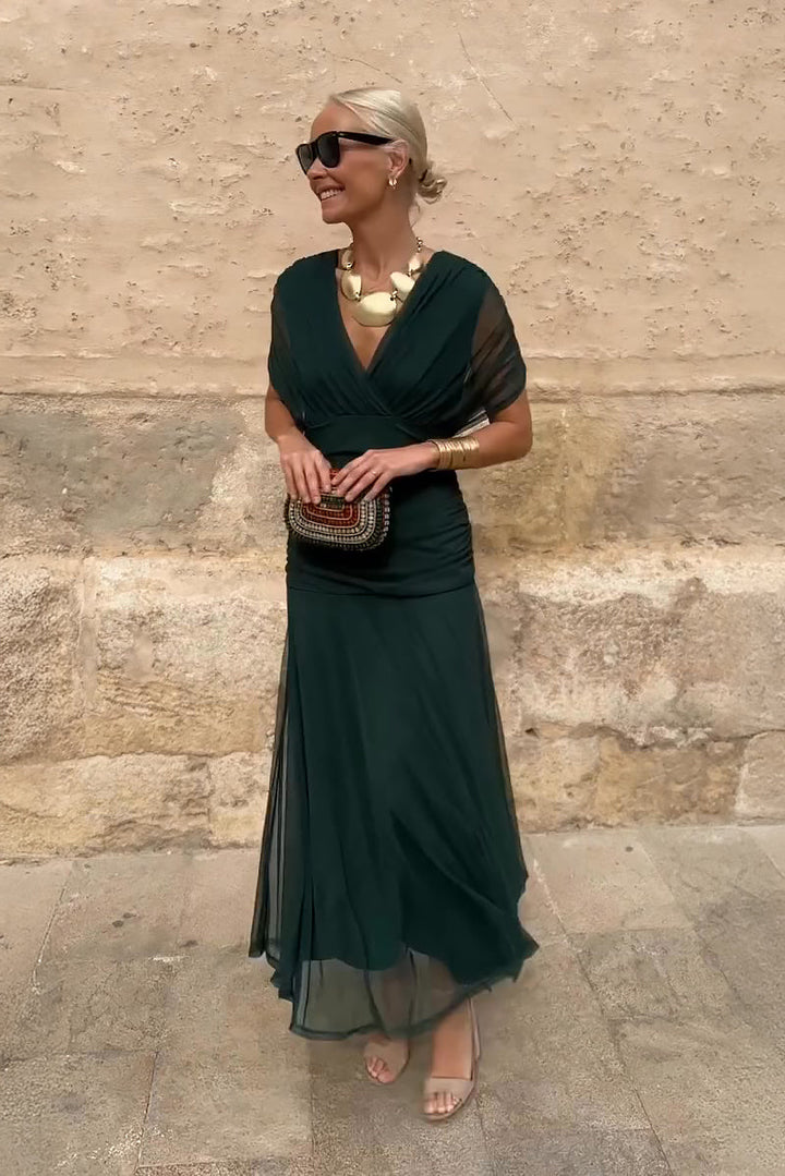 Veyla – Escote en V de punto, vestido maxi