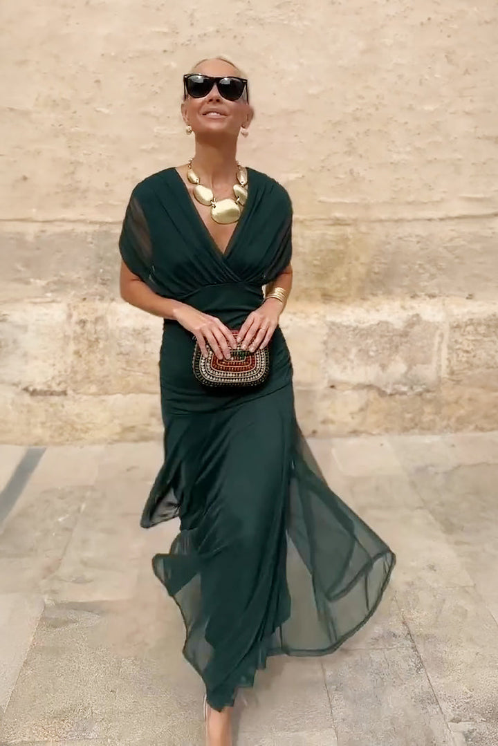 Veyla – Escote en V de punto vestido maxi