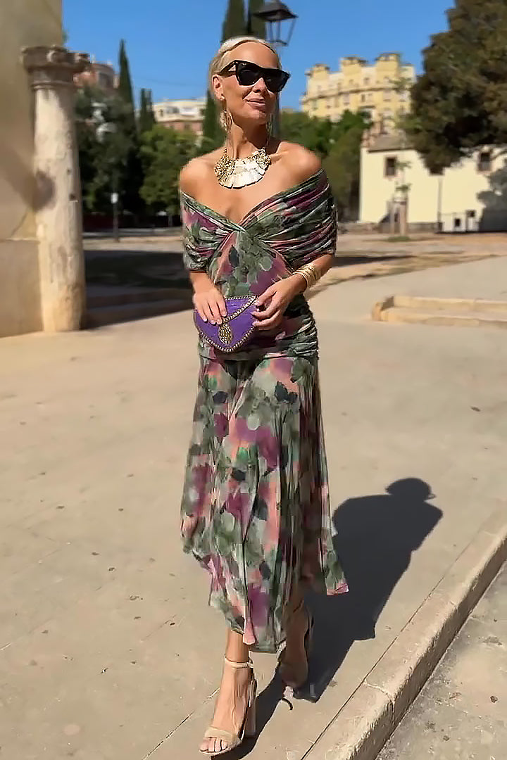 Veyla – Escote en V de punto vestido maxi