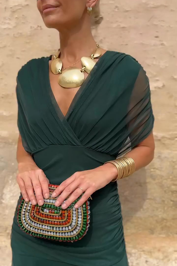 Veyla – Escote en V de punto vestido maxi