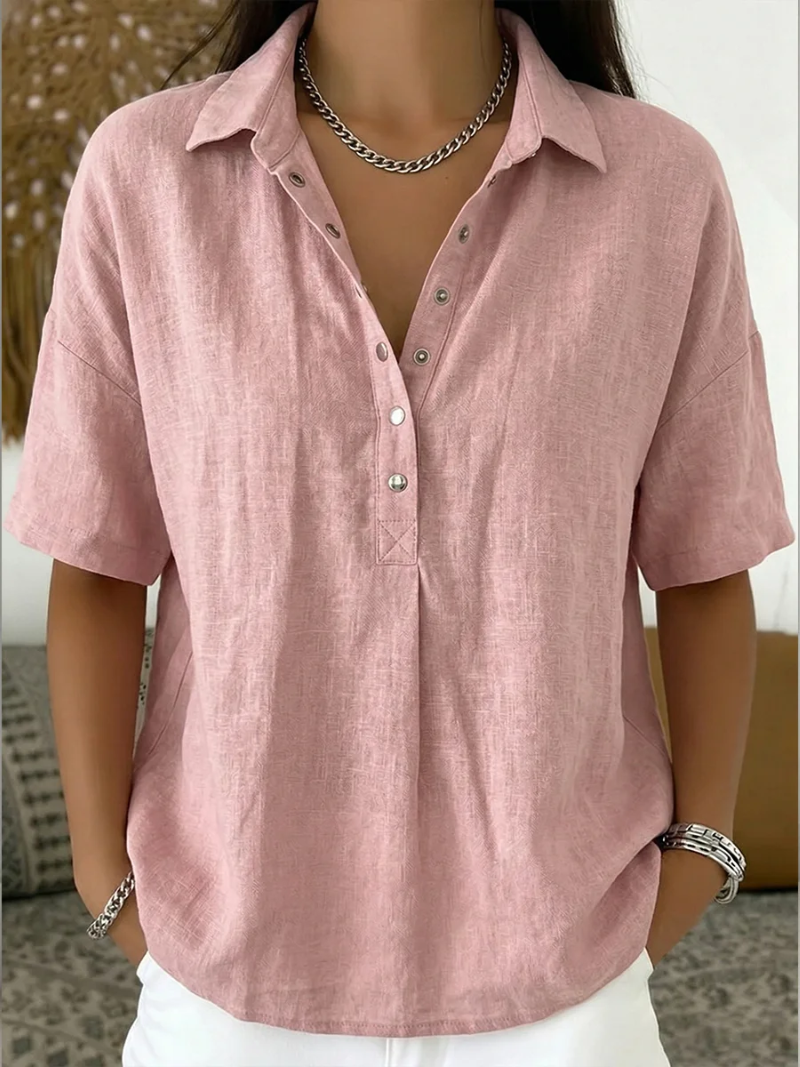 Kelora – Cuello y escote en V de mezcla de algodón, blusa