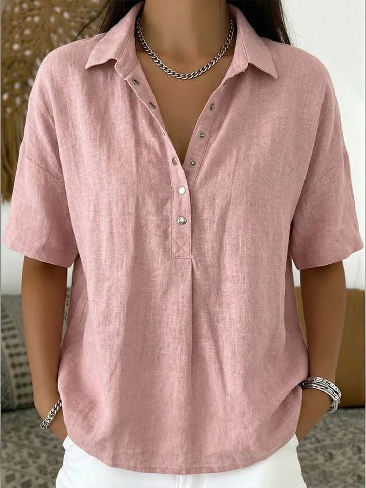 Kelora – Cuello y escote en V de mezcla de algodón, blusa