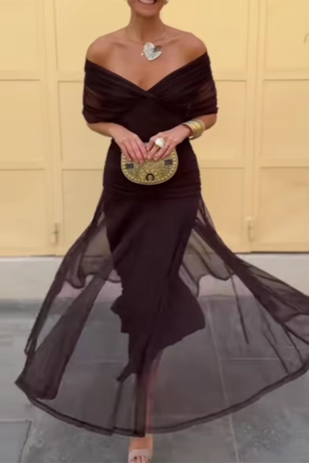 Veyla – Escote en V de punto vestido maxi