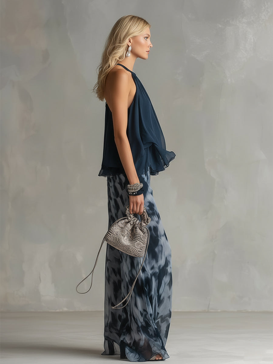 Rivana – Cuello halter de chifón conjunto