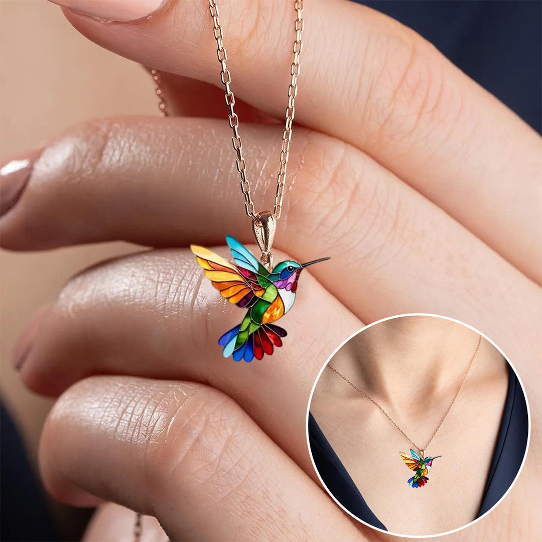 Seriva – Dije de colibrí de acero inoxidable, collar
