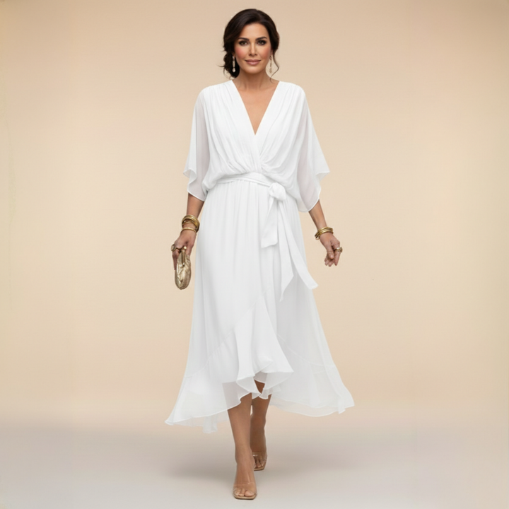 Nevaya – Escote en V transparente vestido
