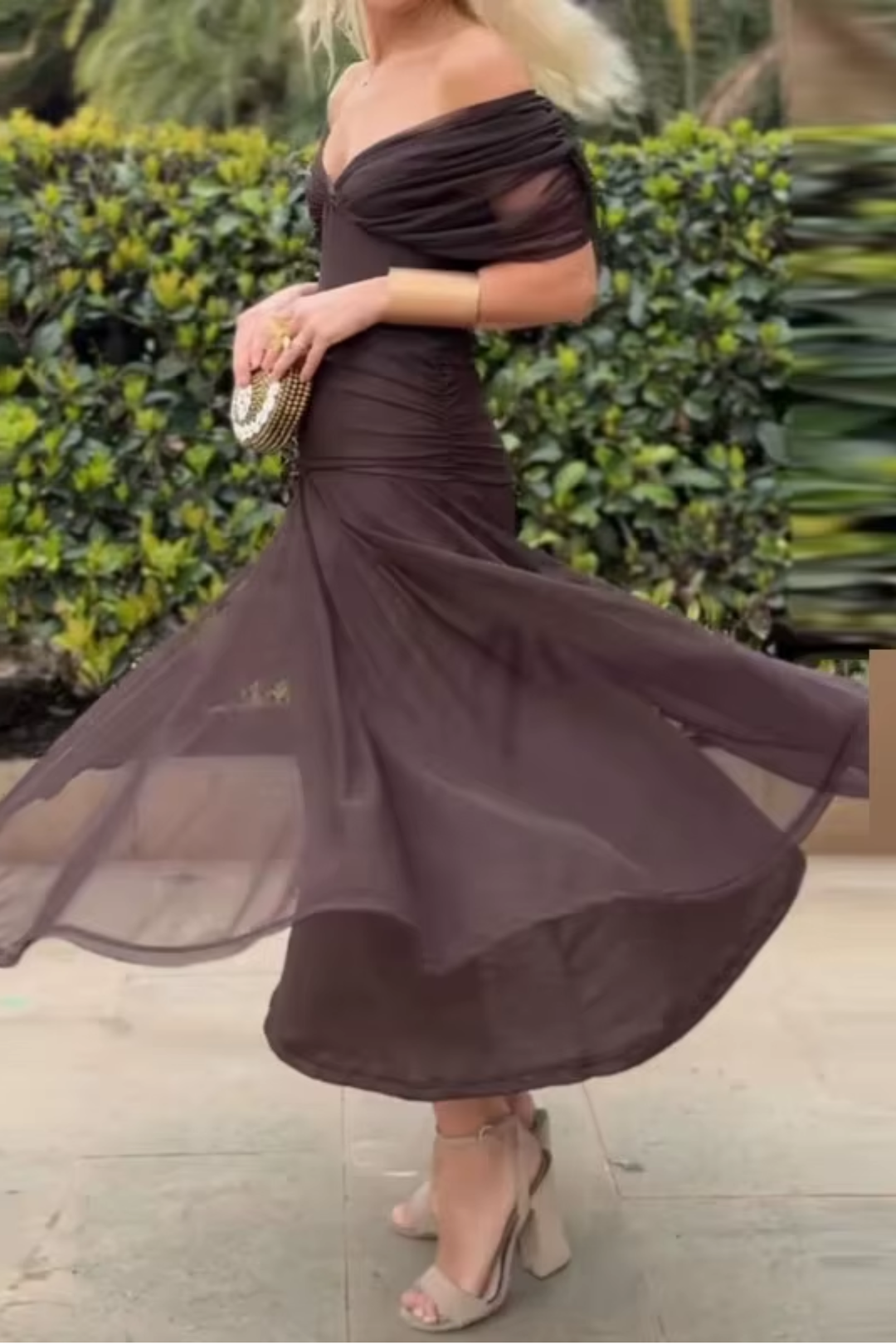 Veyla – Escote en V de punto vestido maxi