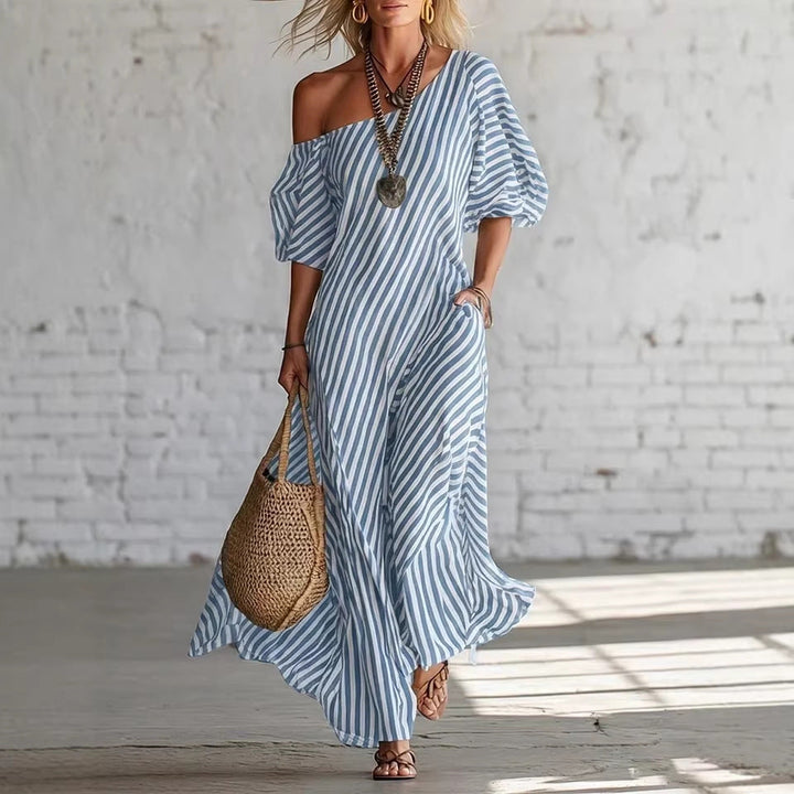 Avyra – Con hombros descubiertos, a rayas, vestido maxi