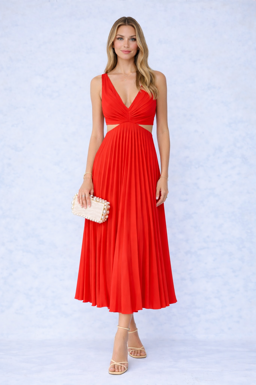 Virela – Maxi drapeado tejido plano vestido