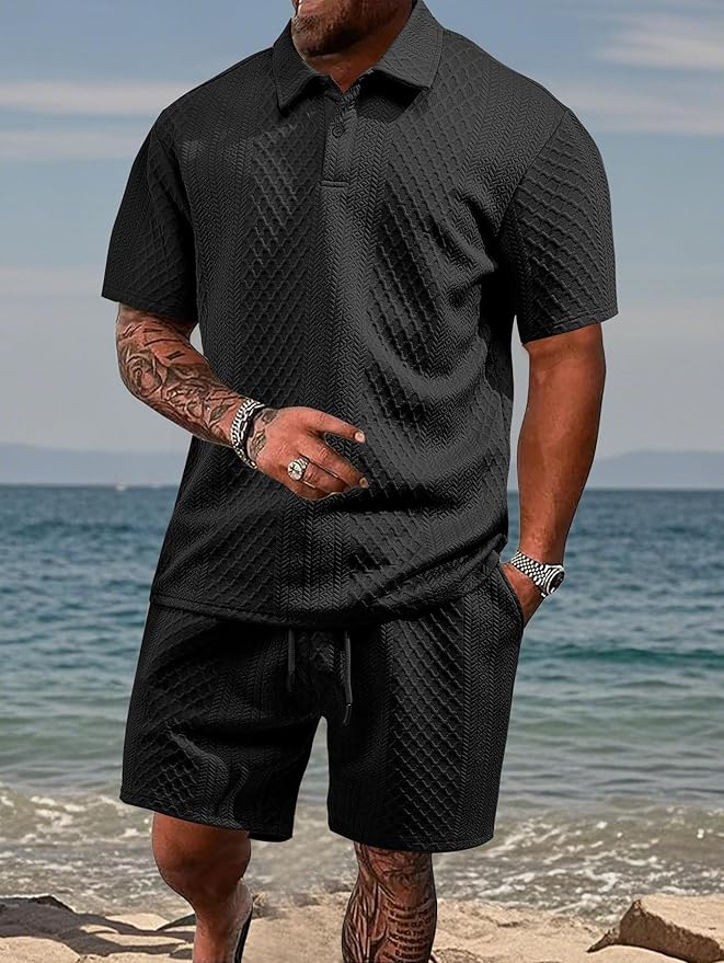 Varlo – conjunto de tela texturizada con polo y shorts