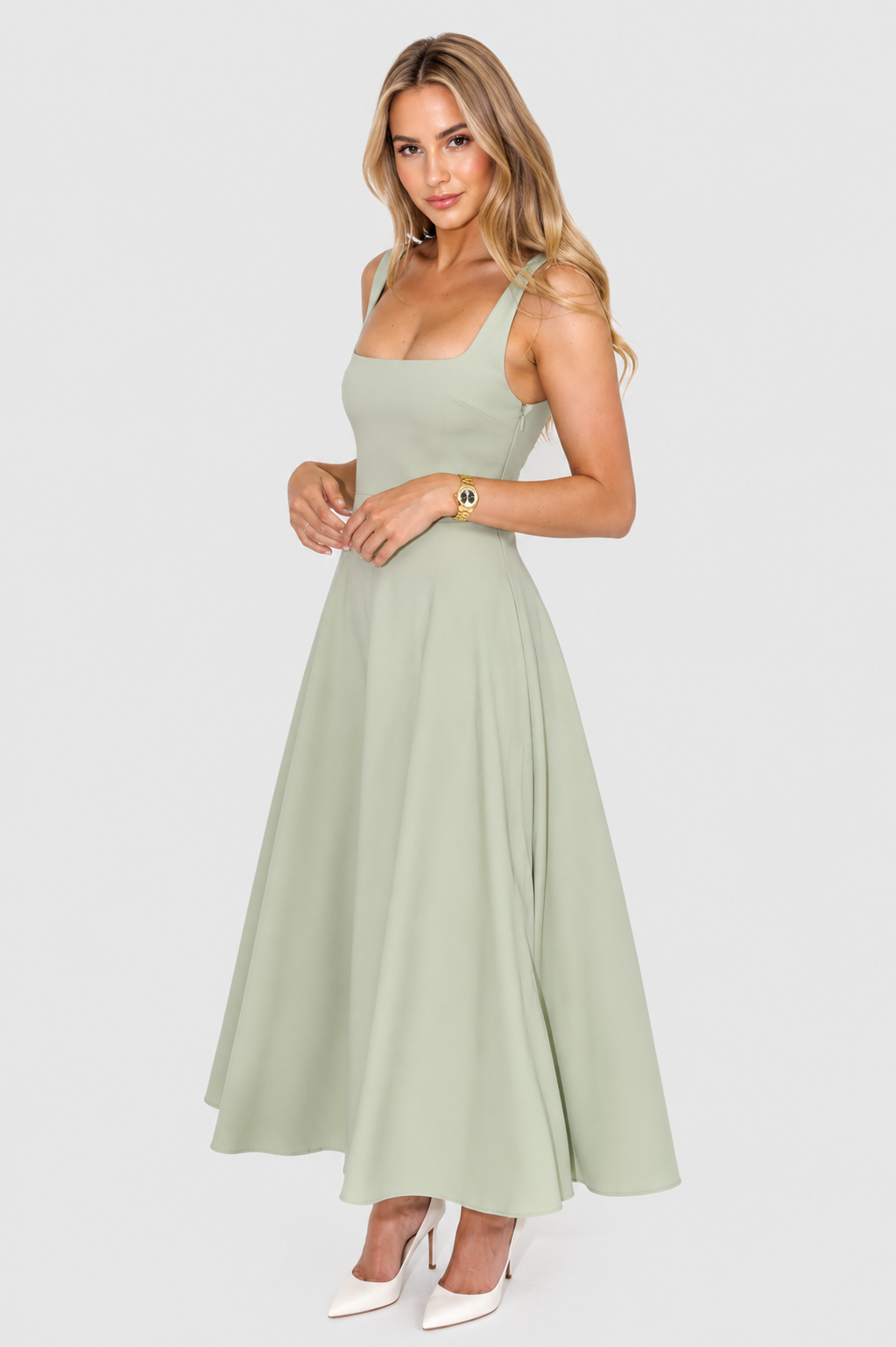 Kelara – Cuello cuadrado de punto vestido