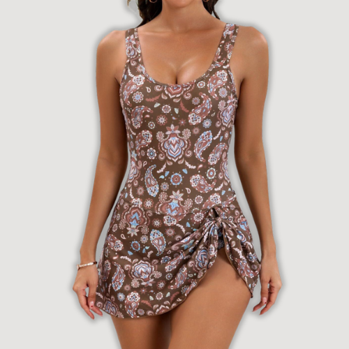 Calira – Con falda y lazo lateral, de punto elástico, traje de baño
