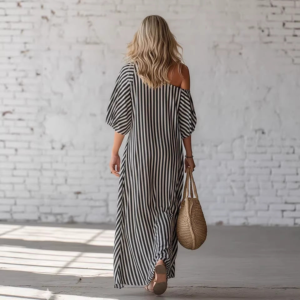 Avyra – Con hombros descubiertos, a rayas, vestido maxi