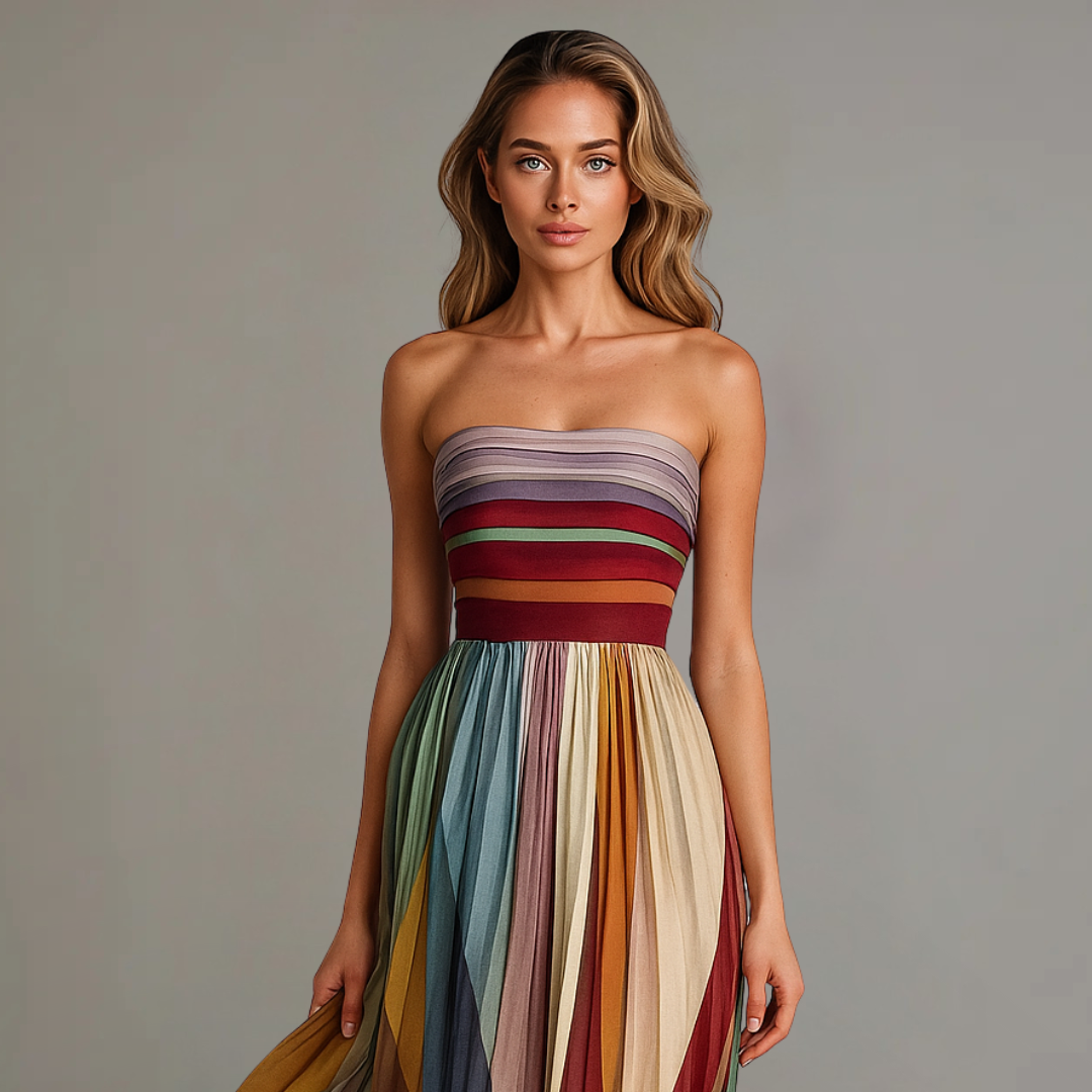 Velira – Bloques de color en chifón, vestido maxi