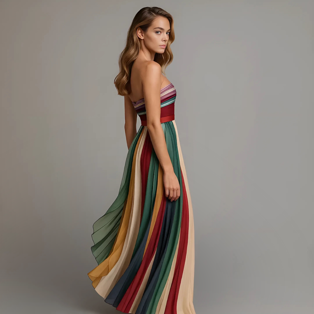 Velira – Bloques de color en chifón, vestido maxi