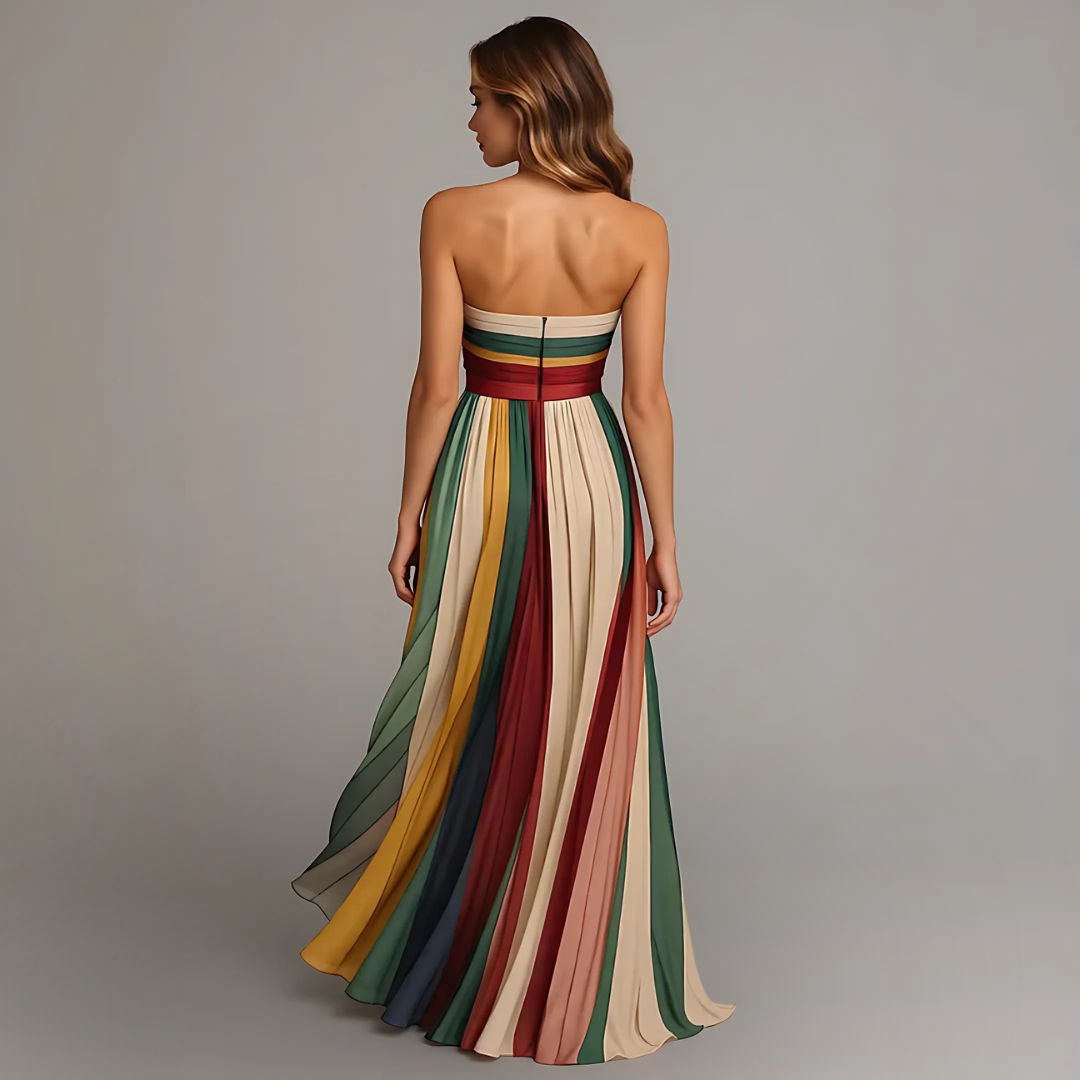 Velira – Bloques de color en chifón, vestido maxi