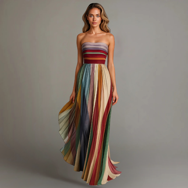 Velira – Bloques de color en chifón, vestido maxi