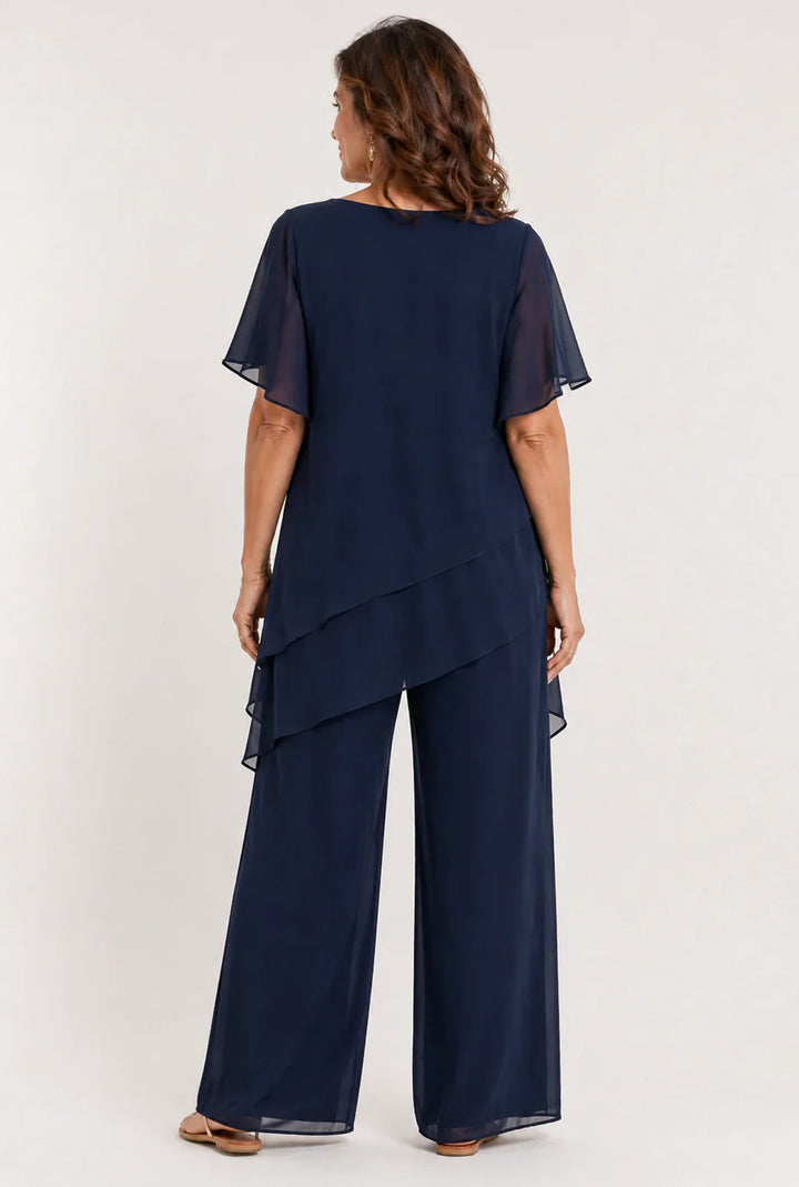 Sivela – Asimétrico de gasa conjunto con pantalón palazzo
