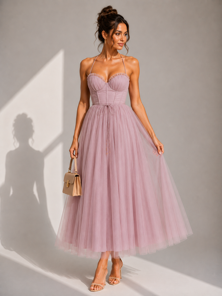 Virela – Espalda abierta, vestido de tul