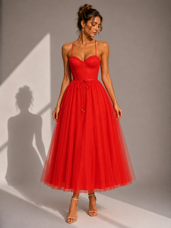 Virela – Espalda abierta, vestido de tul
