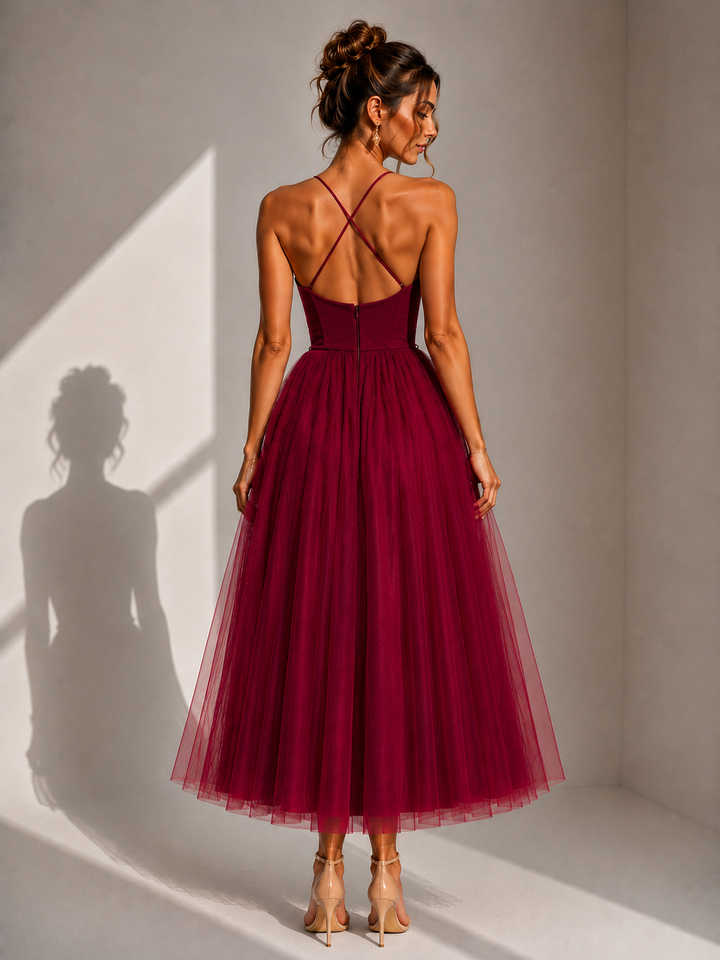 Virela – Espalda abierta, vestido de tul