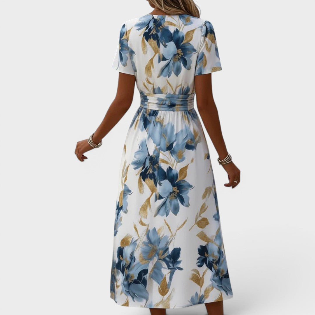 Evadra – Lazo en la cintura y estampado metálico, vestido midi