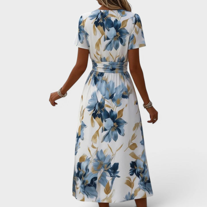 Evadra – Lazo en la cintura y estampado metálico, vestido midi