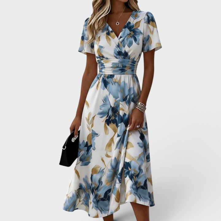 Evadra – Lazo en la cintura y estampado metálico, vestido midi
