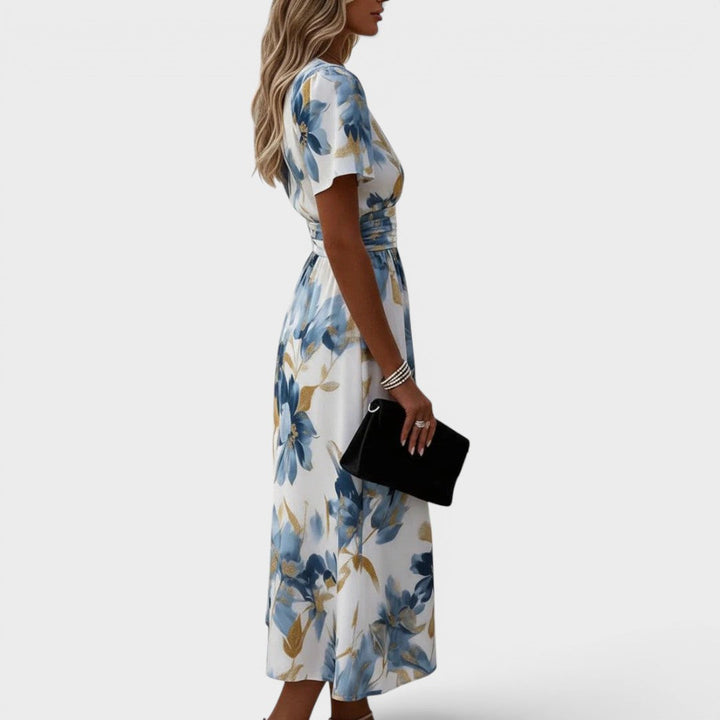 Evadra – Lazo en la cintura y estampado metálico, vestido midi